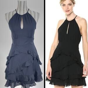 Parker Black Phoenix Combo Ruffle Dress Halter Neck Size 4